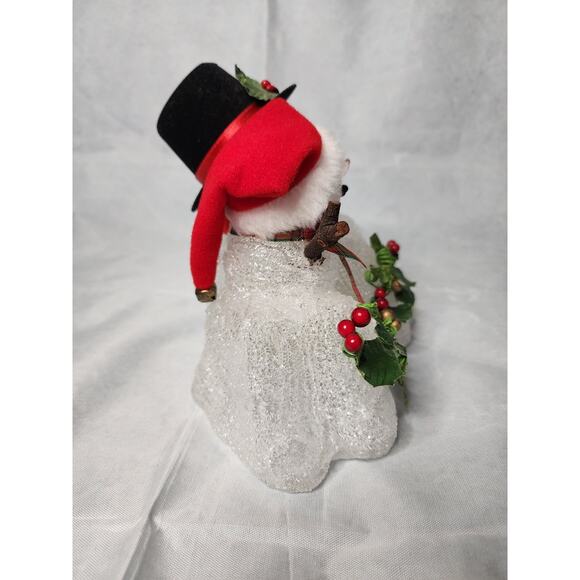 Vintage Light Up Snowman Couple Christmas Holiday Decor Santa Hat Mistletoe - Picture 7 of 9